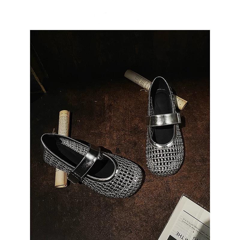 

Huge comfortable~ super soft and breathable~ fairy style beautiful silver round head Mary Jane shoes women s summer flat bottom sandals women s shoes 41 серебряный