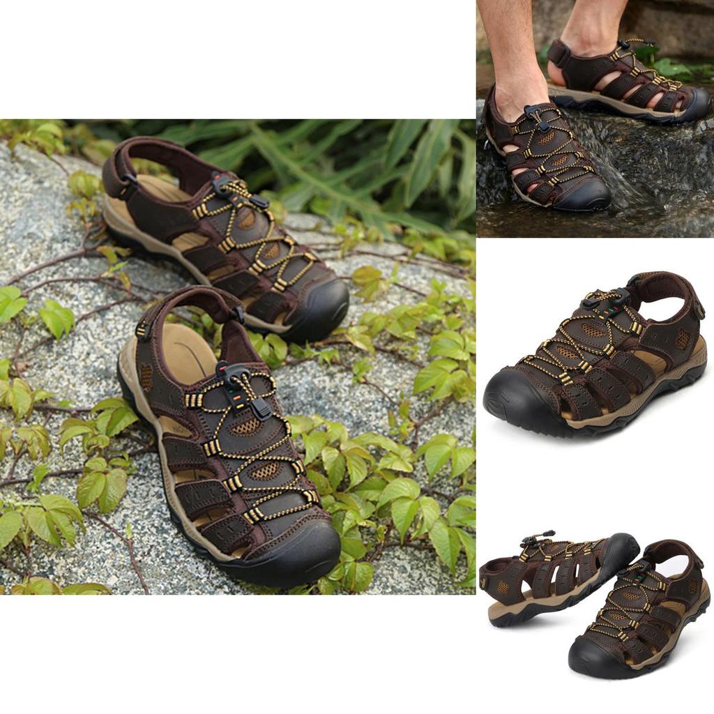 Mens Hiking Adventurous Sandals With Closed Toe And Adjustable Shoelace For Outdoor Activities