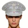 Captain Cap With Sparkling Crystals Sequins Rivet Studdeds For Daily Wear Outdoor Event And Special Occasion Photoshoots