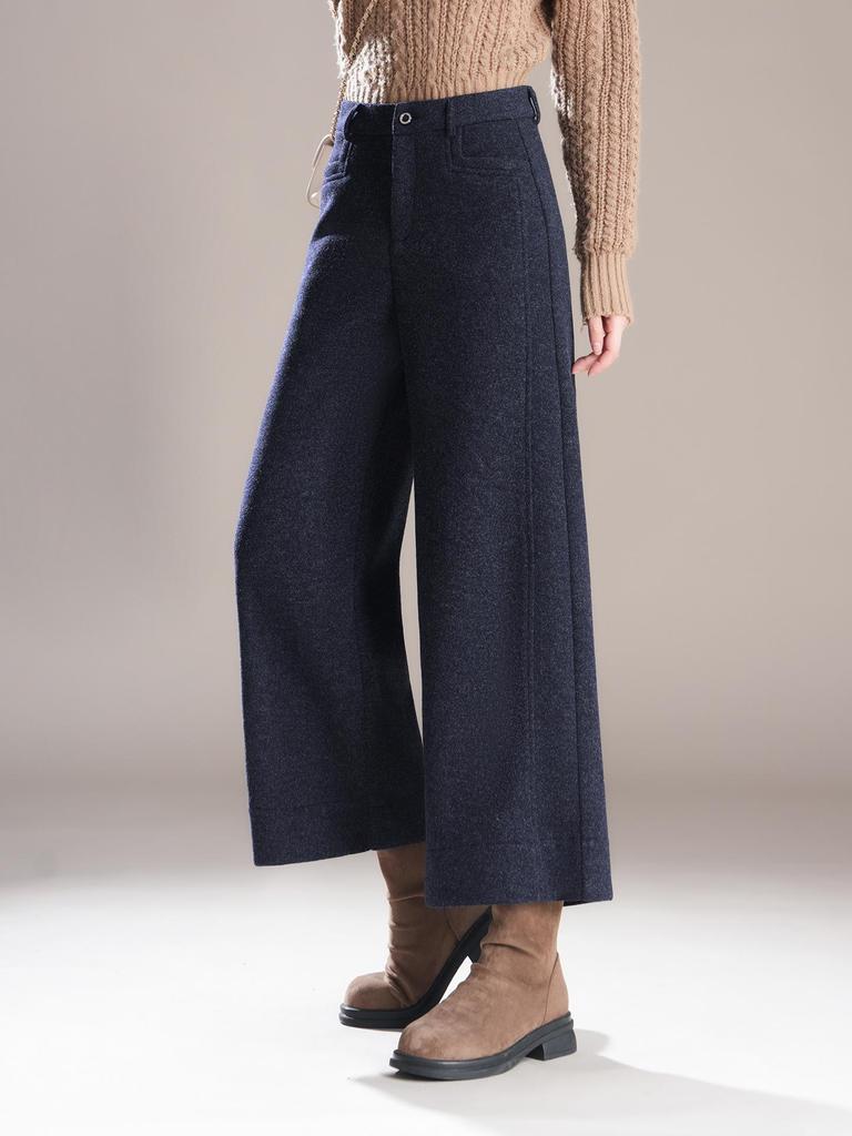 Women's High-Waisted Wool Wide-Leg Pants - Warm, Versatile, Fashionable Straight-Leg, Cropped for Autumn/Winter 2025.