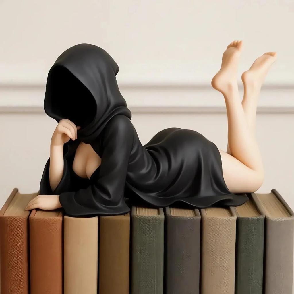 3D Mysterious Halloween Statue Gothic Black-robed Queen Figure Bookshelf Sculpture Ghost Sitting Statue Table Decoration Gift