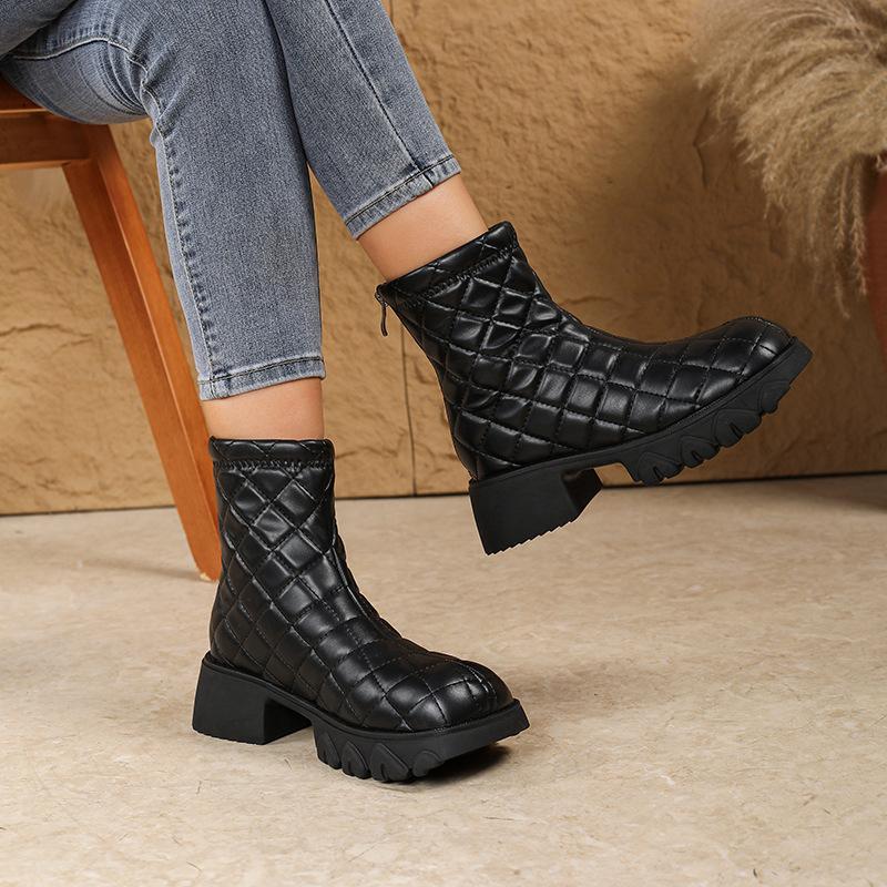 

Martin boots women s autumn and winter new foam thick-soled down rhombus cotton shoes thin cigarette tube short boots 40