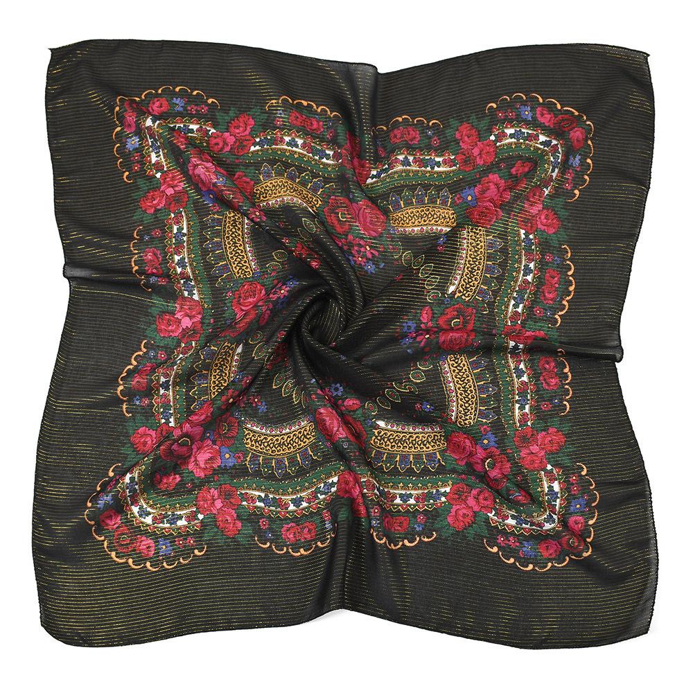 Ethnic Style Women Square Scarf Russian National Shawl Hijab Head Scarves Ladies Retro Floral Print Bandana Foulard Handkerchief