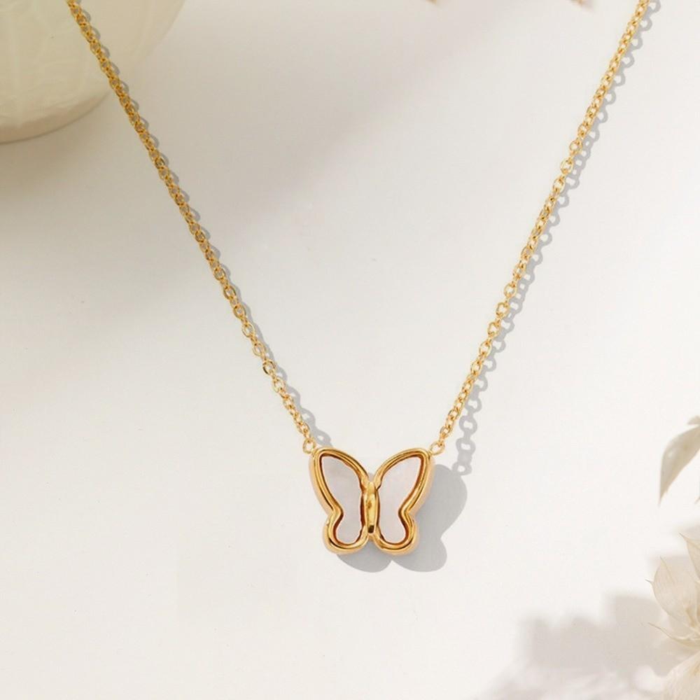 Layered Butterfly Pendant Necklace Fashion Stainless Steel Choker Tarnish Free Necklace  For Women