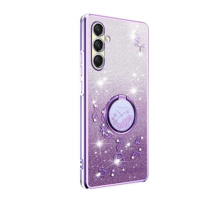 KADEM For Samsung Galaxy A17 Case Ring Kickstand TPU Flowers Phone Cover Gradient Glitter