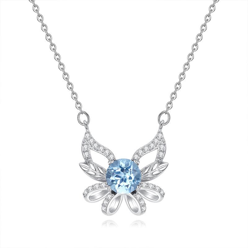 Original Design Natural Crystal Stone Butterfly Necklace Women's S925 Sterling Silver Light Luxury Niche High-end Collarbone Chain Jewelry Gift