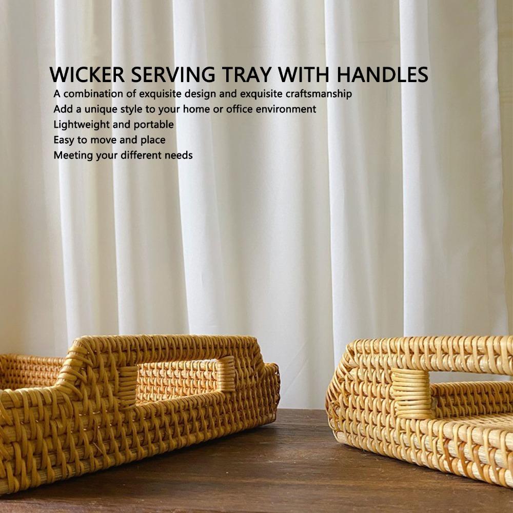 Side Handles Serving Tray Woven Craft Decorative Tray Multi Functional Tray with Handles  Picnic