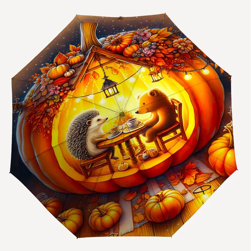 1PC Pumpkin houseAutomatic Open/Close Umbrella with Windproof, 8-Rib Sturdy Canopy, Durable Ribs, Fashionable Design1261A