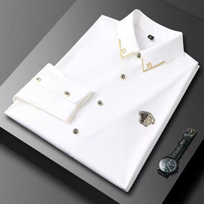

Light luxury trend European goods new business casual solid color long sleeve shirt men s high-end slim button cardigan shirt 4xl [recommended 95-102.5kg]