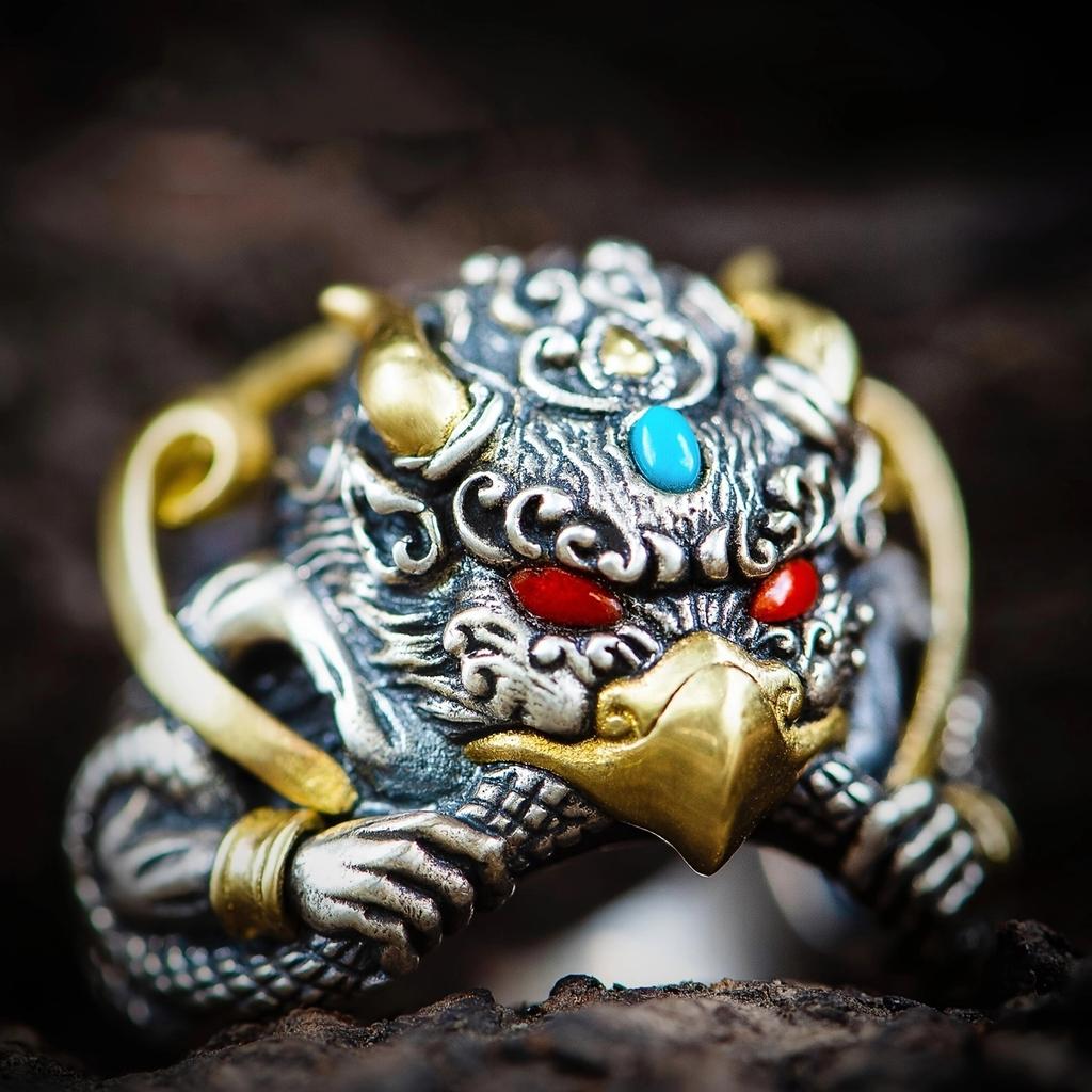 1PC Soul Level! Stunning and invincible! Golden-winged Dapeng Bird Ring Handmade Thai Silver Opening Adjustable Ring Ring