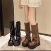 But knee boots, small height-increasing boots 2025 new women's fashion thick-soled trousers, muffin-bottom knight boots