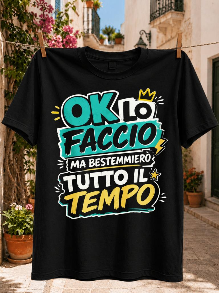 Okay Ll Do It But Ll Swear the Whole Time Graphic Comic Letteringcrown and Lightning Italian Humor Unisex All TShirt
