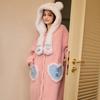 Vernis Thickened Coral Fleece Nightgown Set Sweet Cartoon Embroidered Pajamas Women's Winter Hooded Loungewear Outside