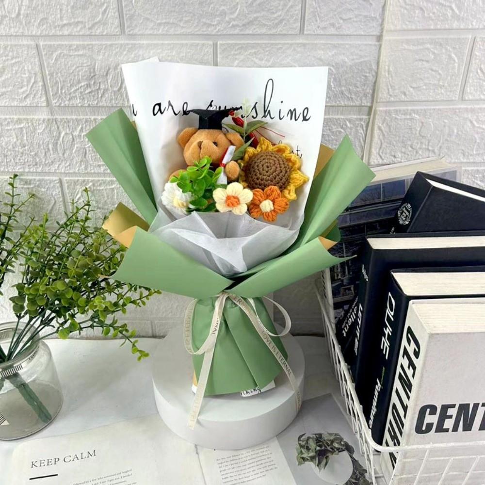 Handmade Sunflower Flowers Crochet Sunflower Dr. Bear Flower Bouquet New Animal Plush Bouquet  Gift