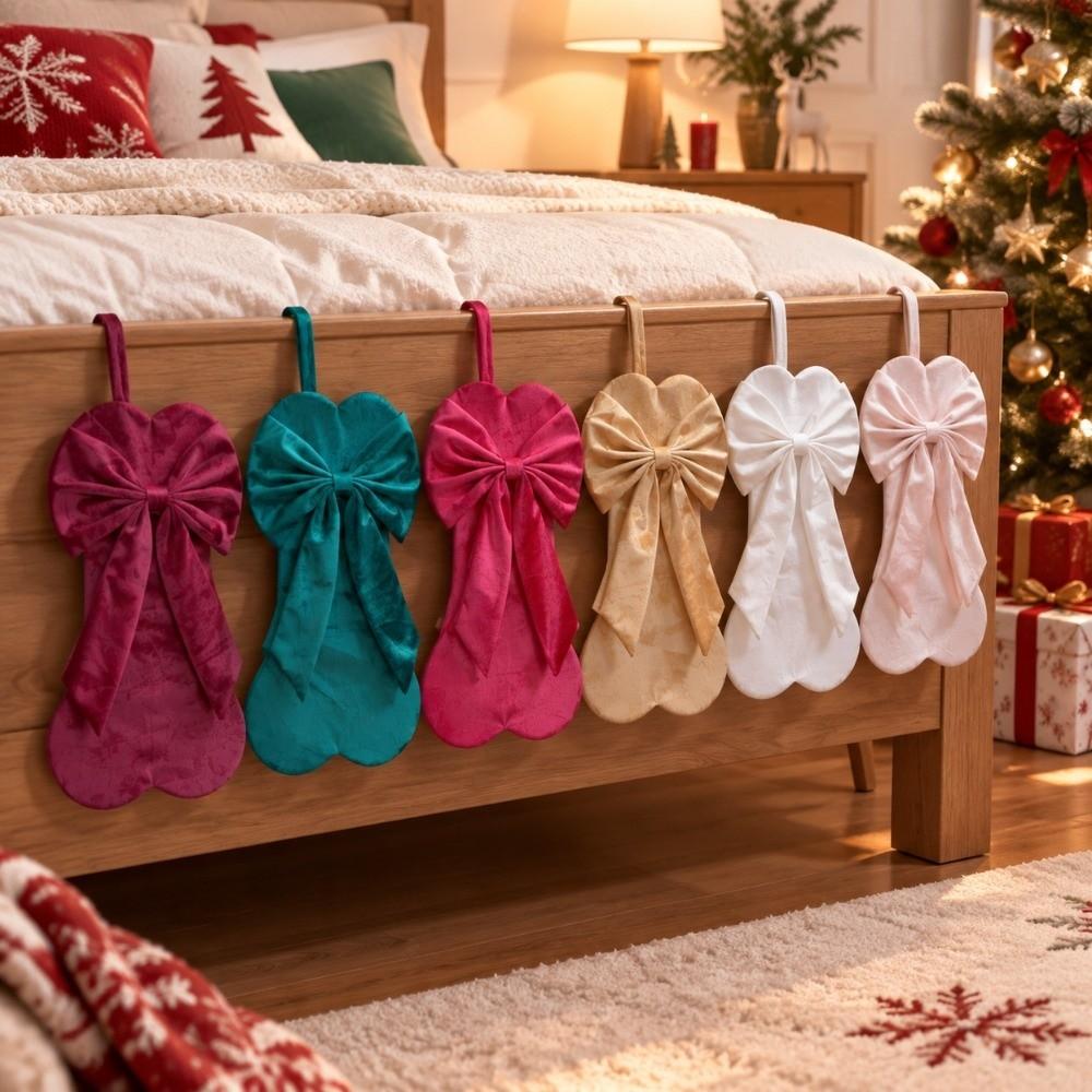 Home Decoration Bow Christmas Stocking Velvet Hanging Sock Ornaments Window