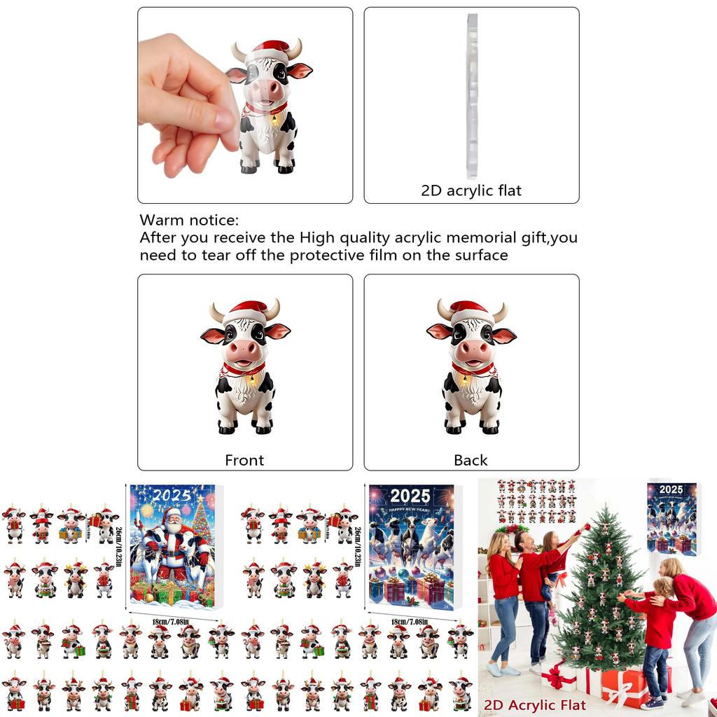 Christmas Countdown Series Cow Farm Acrylic Ornaments For Tree Decoration