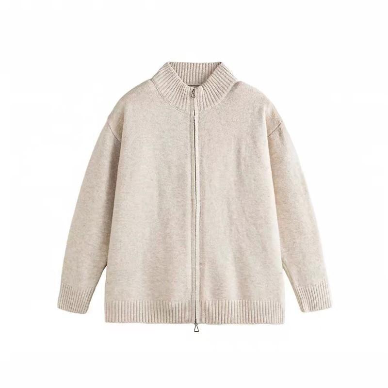 American Commute Minimal Stand Collar Double Zip Knit Cardigan Unisex Casual Versatile Loose Jacket
