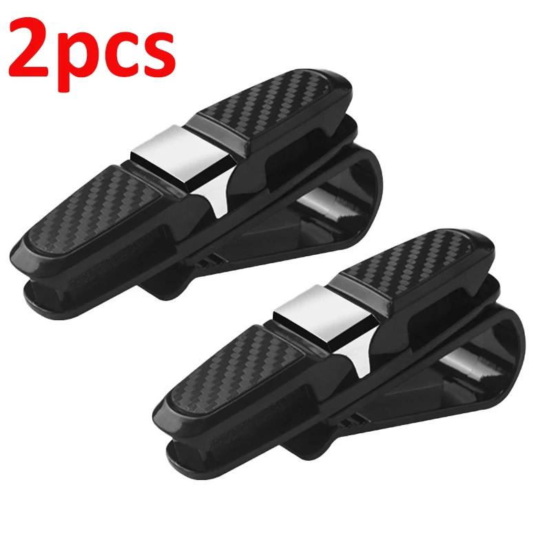 2PCS Car Carbon Fiber Look Glasses Clip Sun Visor Sunglasses Holder 180 Degree Adjustable Universal Auto Card Ticket Fastener