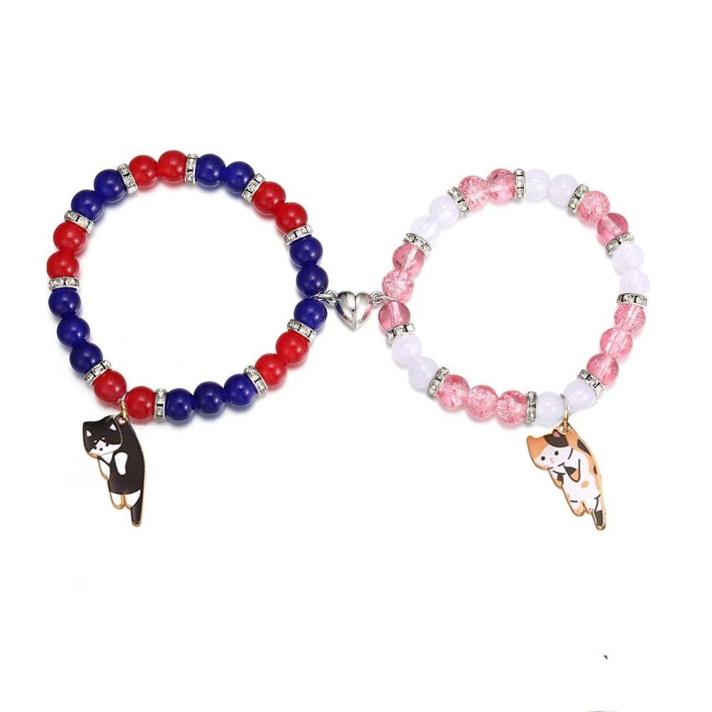 1Pair Beaded Lovers Friendship Bracelet Bangle Cartoon Cat Hand Chain  Couple