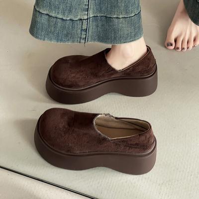 Scarpe da donna con plateau alla moda, versatili, con tacco spesso, autunnali, retrò, a un pedale, pigre, a mezzo tacco, mocassini in pelle opaca