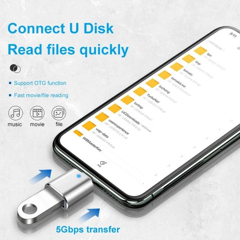 USB 3.0 til Type C Adapter LED OTG til USB C USB-A til Micro USB Type-C Hunnkontakt For HUAWEI Samsung Xiaomi POCO Adaptere