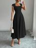 European & American Style Women's Square Neck Short Sleeve Long Dress