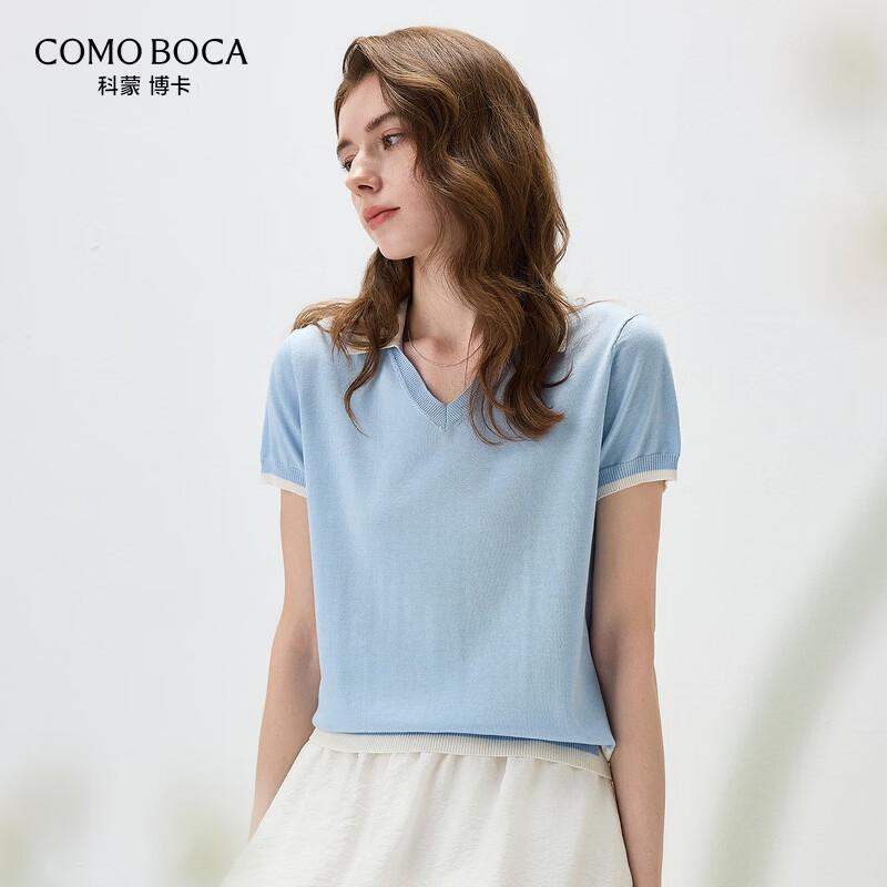 Komeng Boca Women s Silk Blend Color-Block Lapel Knit T-Shirt M