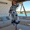 Rayon Print Long Robe Beach Cover-up: Stylish & Loose Vacation Sun Protection Shirt