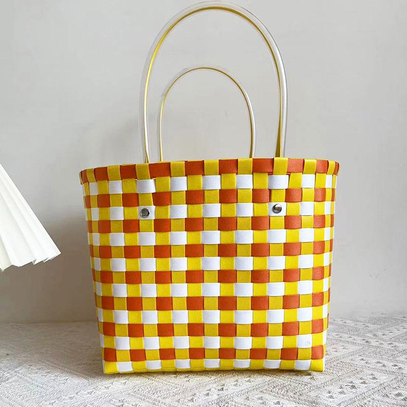 Children's Rainbow Plaid Woven Handbag - DIY Summer Bag for Vegetables & Fruits