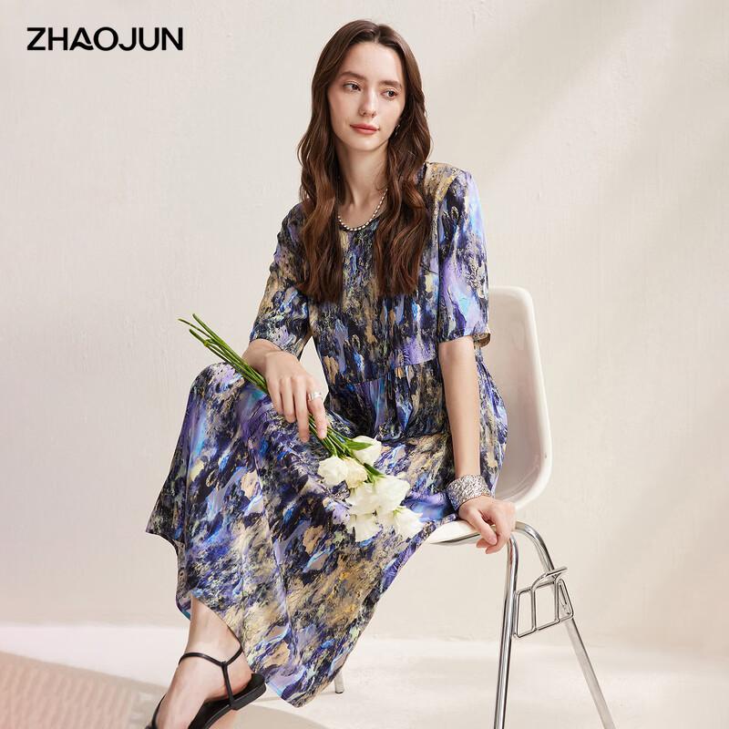Zhaojun 2026 Spring/Summer Floral Mulberry Silk Half-Sleeve Dress XL