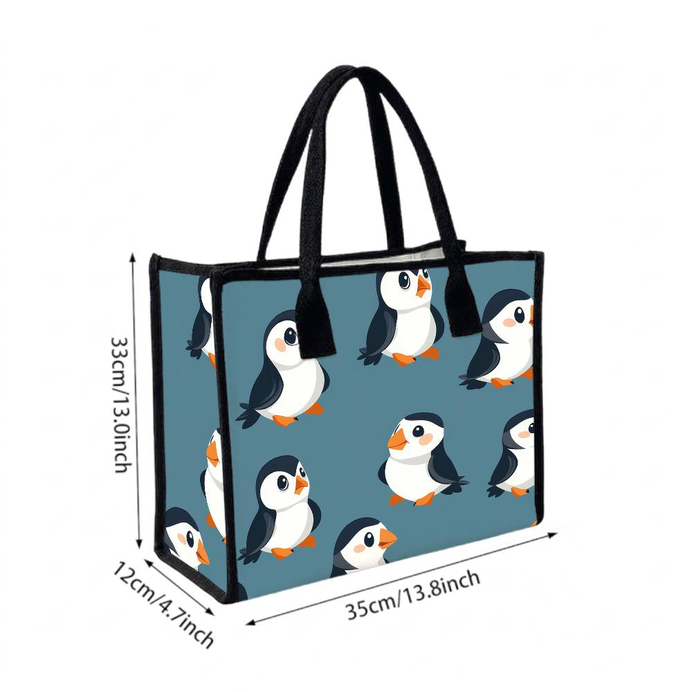 Cute Cartoon Puffin Pattern Tote Bag Portable Casual Travel Daily Shopping Handbag