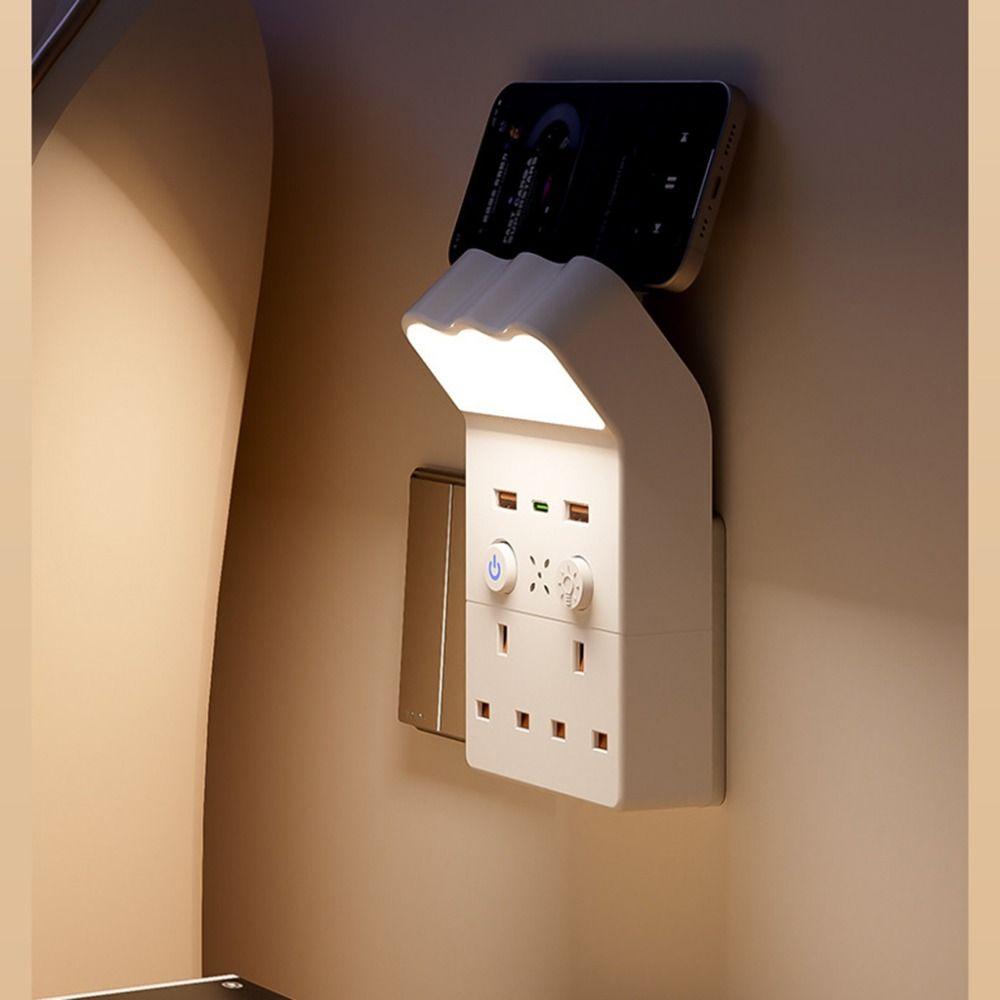 Universal Socket Night Light Socket Converter 1Type C & 2USB-A Warm White LED Socket Wall Lamp Square US/UK/EU Plug