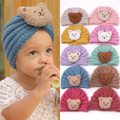 Gorro de Punto Cálido de Otoño e Invierno para Bebé Niña Oso Lindo Turbante
