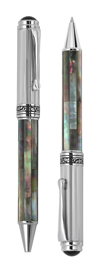 Xezo Maestro Twist Action Ballpoint Medium Black Chrome Limited Individually Pen, Point. Mother-of-pearl, Plated. Handcrafted, Edition, Numbered.