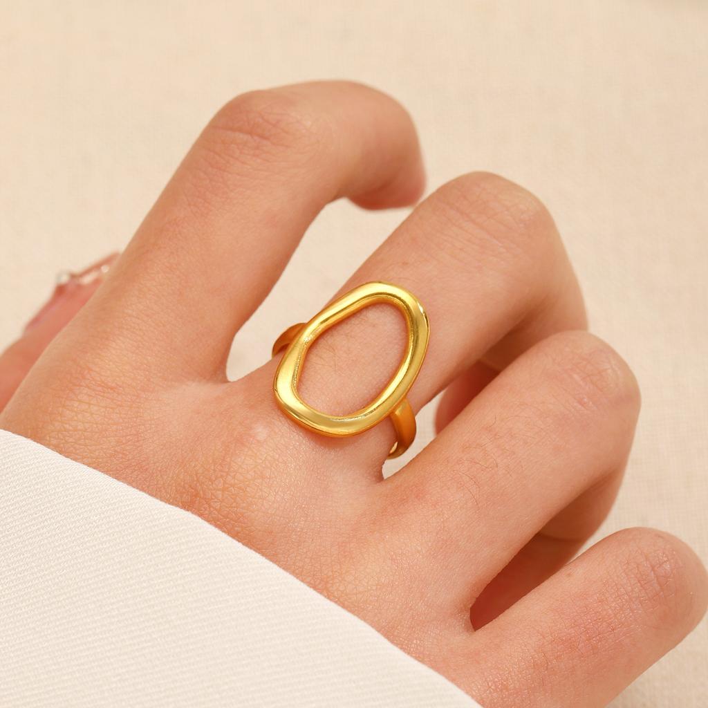 Simple Personality Hollowed-Out Geometry Stainless Steel Ring Oval Baroque Open Ring  For Women Finger Jewellery Accessory Gifts