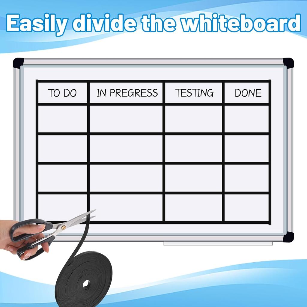 Black Magnetic Tape Roll Thin Strips, 1/4 inch x 25 feet Magnetic Whiteboard Graphic Decorative Tape Marking Line for Classroom Office Fridge Charts