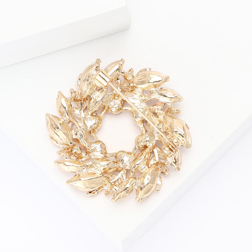 Classical Olive Branch Circle Badges for Women Crystal Round Flowers Party Office Brooch Pins Gifts