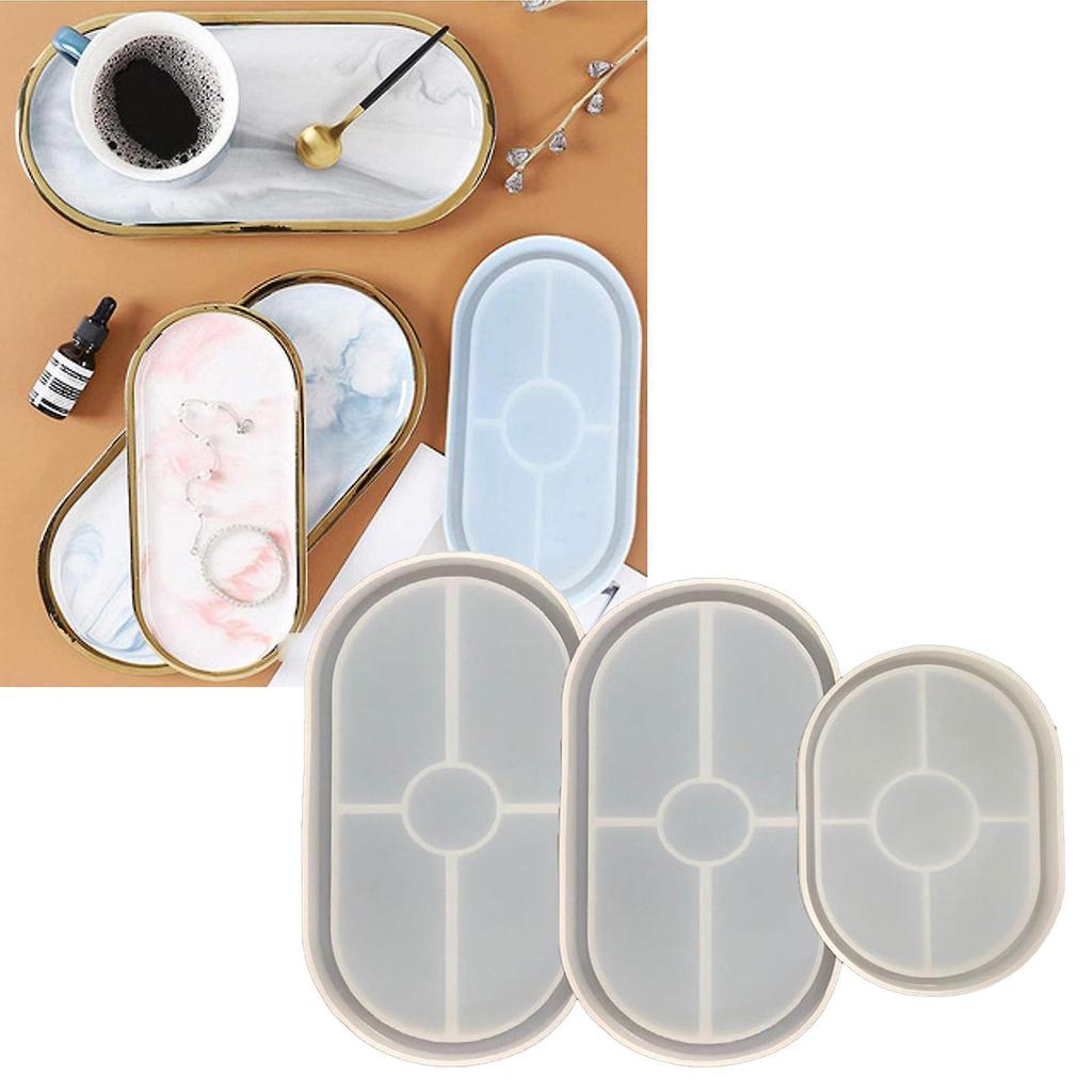 3 Pcs Large Medium Small Oval Trays Epoxy Resin Mold Coaster Ashtray Concrete Flower Pot Silicone Mould DIY Crafts Home Decorations Casting Tools