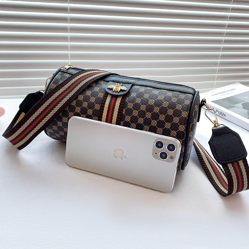 Retro Trend Fashion Printed Polka Dot Shoulder Crossbody Cylinder Bag Versatile Casual Women's Bag