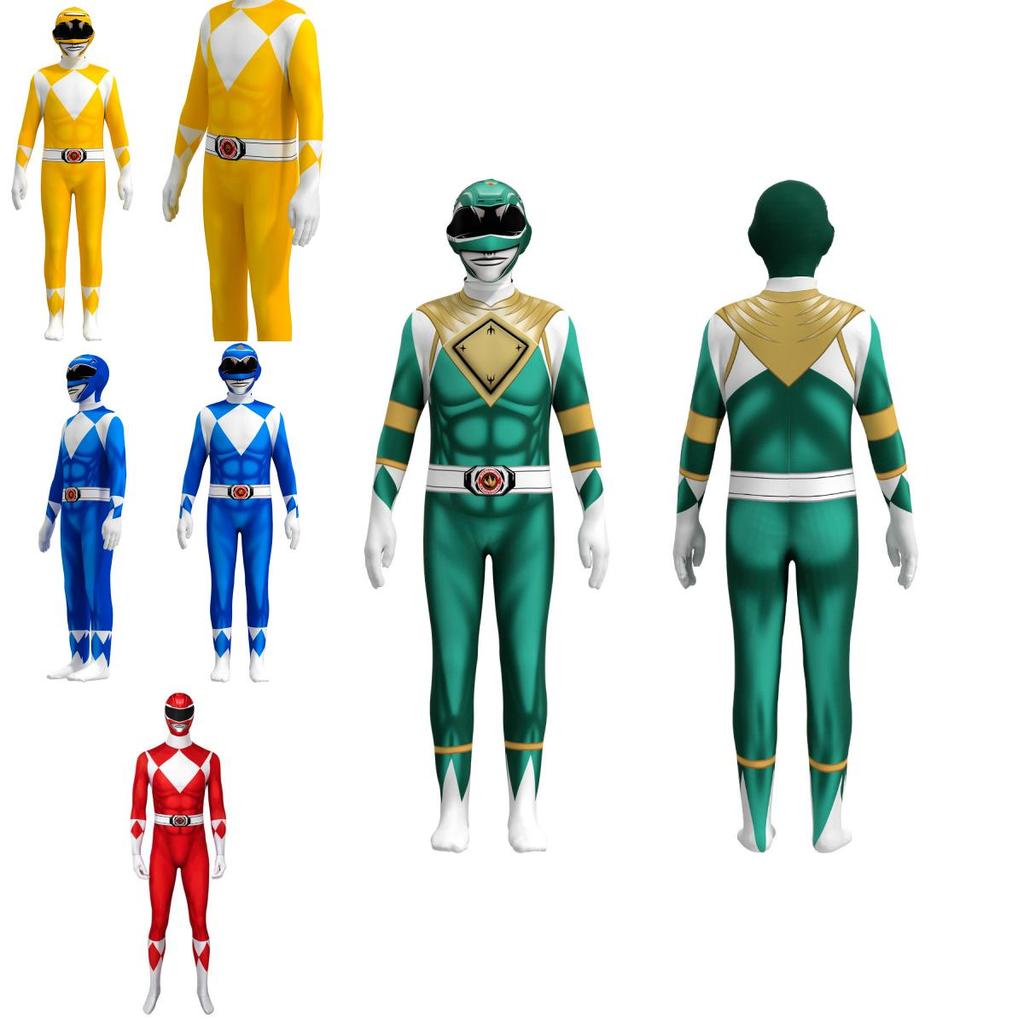 Rangers Costume For Kids And Adults Featuring Durable Jumpsuit And Character Mask**