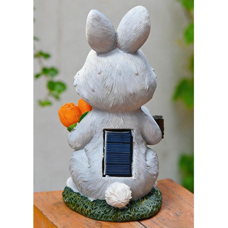 Solar Garden Rabbit Statues Outdoor Bunnies Figurine Decorations for Patios Yard Lawn Ornament Easter Housewarmings Gift