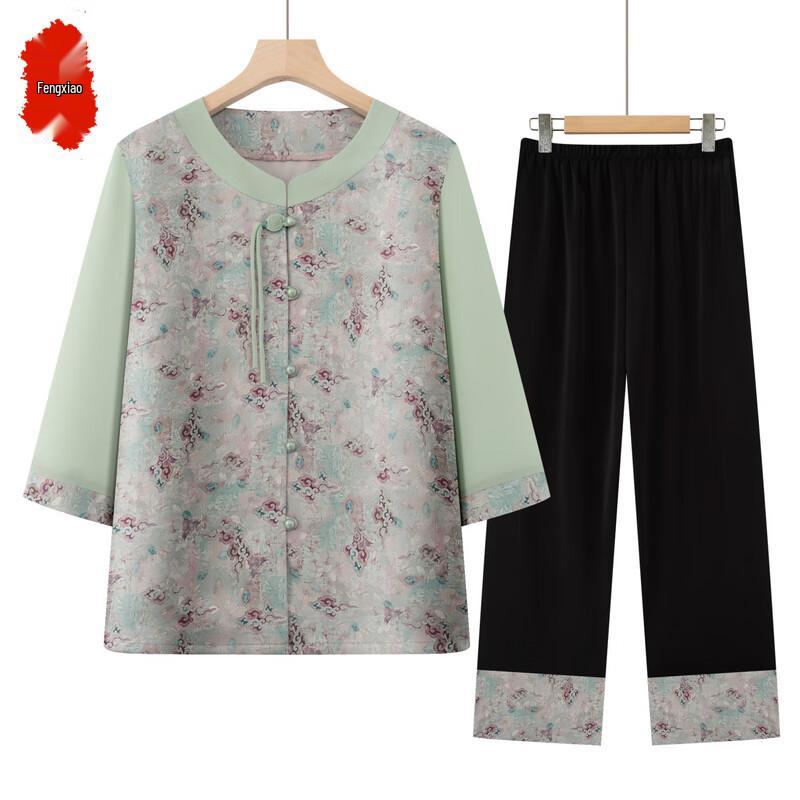 Elderly Women's Chinese Style Floral Shirt Set