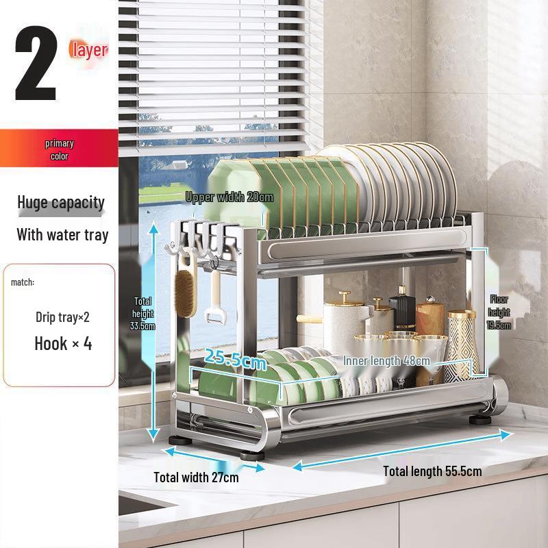 Kitchen Countertop Double-Layer Dish Rack