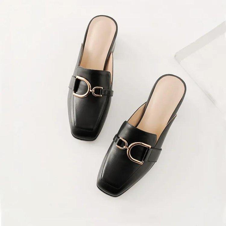 Baotou Half Slippers Women's Summer Wear 2025 Summer New Fashion Versatile Half Tray Thick Heel Single Shoes Internet Celebrity Lazy Shoes