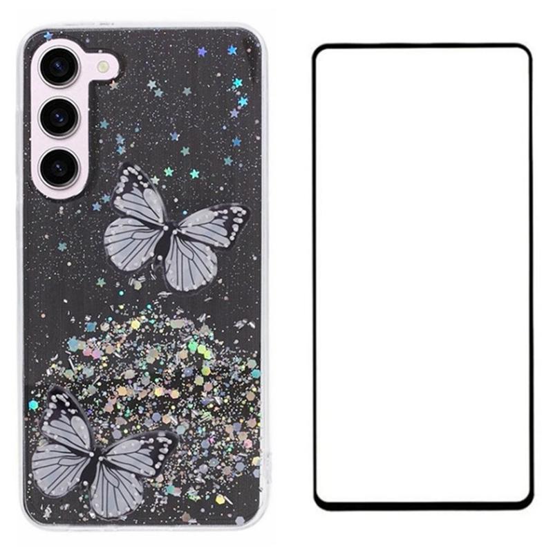 

For Samsung Galaxy S23+ Case PVC Butterfly TPU Phone Cover with Screen Protector Black