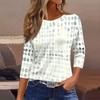 Women's Casual Geometric Print Neck T-Shirt with Three-Quarter Sleeve for Everyday Wear
