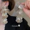 Silver Needle Diamond Flower Pearl Stud Earrings Unique Earrings Exaggerated Earrings Women