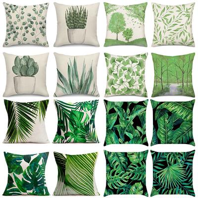 Popular Green Plant Linen Pillowcase Modern Simple Home Sofa Living Room Pillow Cushion