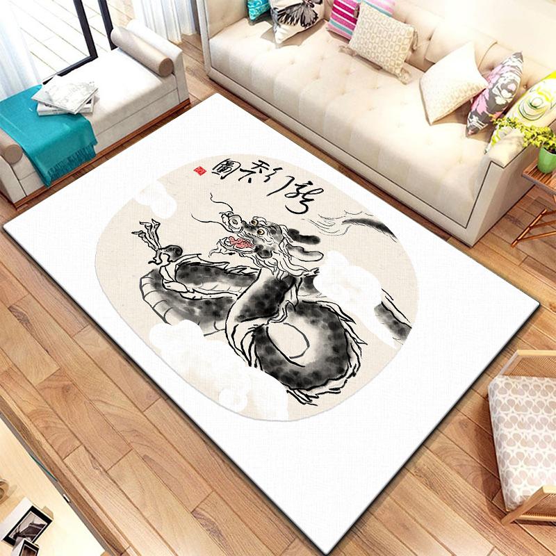 Twelve Chinese Zodiac Animals Painting Carpet for Living Room Large Area Rug Black Soft Carpet Home Decoration Mats Boho Rugs