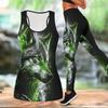 Skilled Warrior Wolf  Pattern Print Yoga Outfit for Women Fashion Workout Leggings Fitness Sports Casual Yoga Set Sports Suit